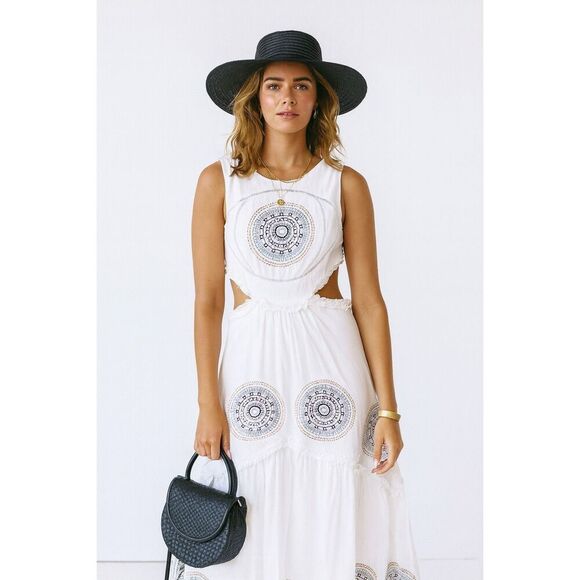 LACE the Label DENTELLE CUT OUT MAXI DRESS WHITE Vacation size S NWT $590 - Picture 1 of 7